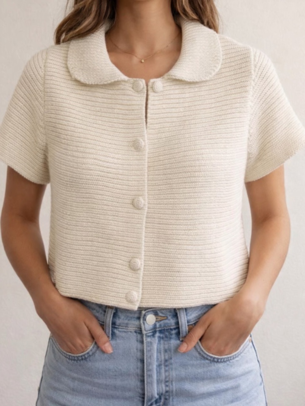 The Zara Chunky Knit Peter Pan Collar Button-Up in size XL